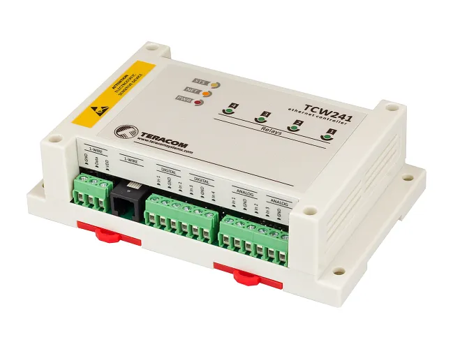 TCW241 | Ethernetový IO modul, 4x DI, 4x AI, 4x relé, 8x čidlo 1-Wire